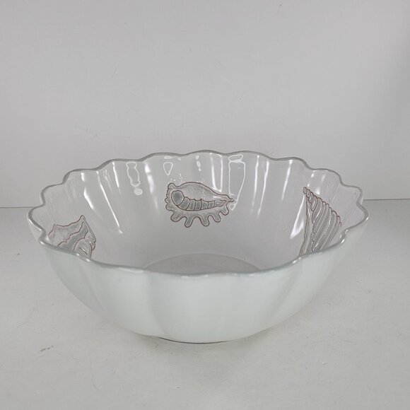 1970s Italian Majolica Palm Beach Style Seashell Embossed Serving Bowl Scalloped - Picture 3 of 8